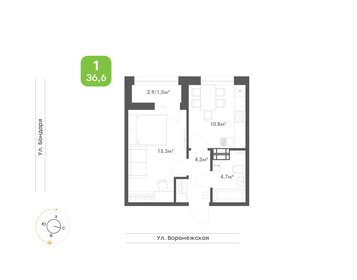 Квартира 36,6 м², 1-комнатная - изображение 1