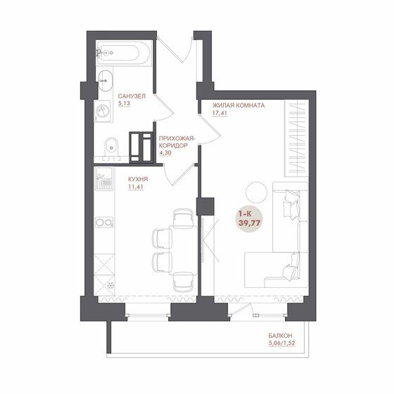 40,2 м², 1-комнатная квартира 5 271 440 ₽ - изображение 20