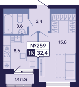 Квартира 32,2 м², 1-комнатная - изображение 1