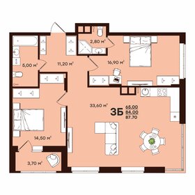Квартира 87,7 м², 3-комнатная - изображение 1