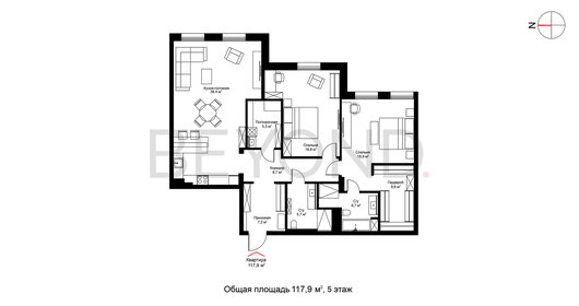 Квартира 118 м², 2-комнатная - изображение 1