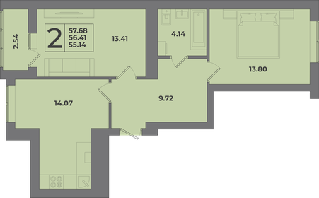 Квартира 57,7 м², 2-комнатная - изображение 1