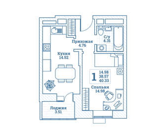 Квартира 40,3 м², 1-комнатная - изображение 1