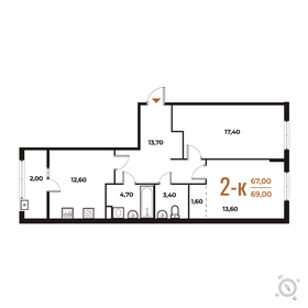 Квартира 69 м², 2-комнатная - изображение 1