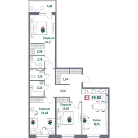 Квартира 89,8 м², 3-комнатная - изображение 1