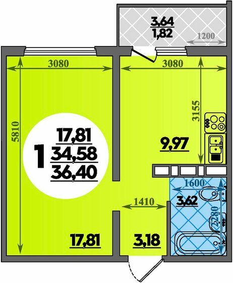 36 м², 1-комнатная квартира 3 580 000 ₽ - изображение 70