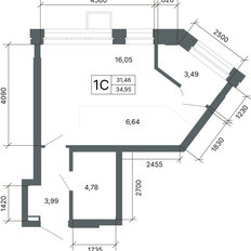 Квартира 34,6 м², студия - изображение 2