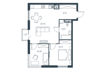 Квартира 66,4 м², 2-комнатная - изображение 1