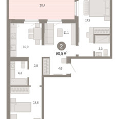 Квартира 90,8 м², 2-комнатная - изображение 3