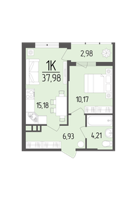 Квартира 38 м², 1-комнатная - изображение 1