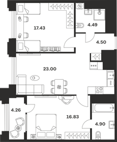 Квартира 75,4 м², 2-комнатная - изображение 1