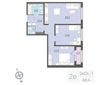 Квартира 66,5 м², 2-комнатная - изображение 2