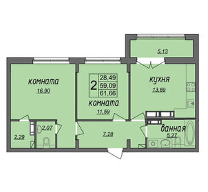 Квартира 60,1 м², 2-комнатная - изображение 1