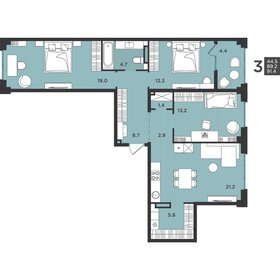 Квартира 91,4 м², 3-комнатная - изображение 1