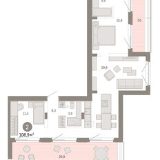 Квартира 106,9 м², 2-комнатная - изображение 3