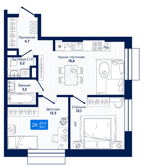 61,8 м², 2-комнатная квартира 10 567 800 ₽ - изображение 34
