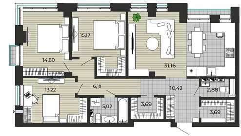 Квартира 110,5 м², 3-комнатная - изображение 1