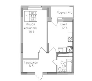 Квартира 45,1 м², 1-комнатная - изображение 1