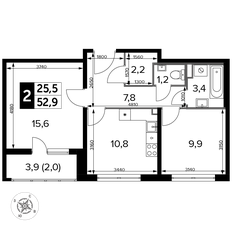 Квартира 52,9 м², 2-комнатная - изображение 2