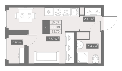 Квартира 23,8 м², студия - изображение 1