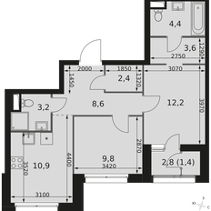 Квартира 56,5 м², 2-комнатная - изображение 2