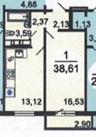 Квартира 38,6 м², 1-комнатная - изображение 1