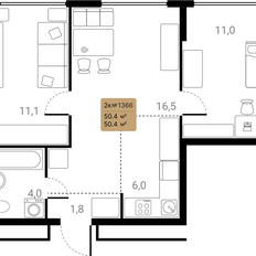 Квартира 50,4 м², 2-комнатная - изображение 3