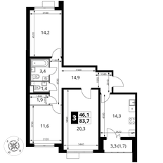 Квартира 83,7 м², 3-комнатная - изображение 2