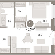 Квартира 46,3 м², 1-комнатная - изображение 3