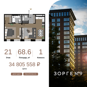 Квартира 68,6 м², 1-комнатные - изображение 1