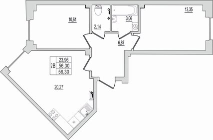 Квартира 56,3 м², 2-комнатная - изображение 1