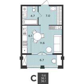 Квартира 36,1 м², студия - изображение 1