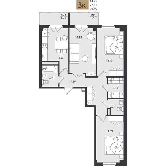 79,6 м², 3-комнатная квартира 6 700 000 ₽ - изображение 102