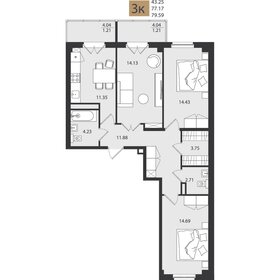 Квартира 79,6 м², 3-комнатная - изображение 1