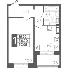 Квартира 38 м², 1-комнатная - изображение 1