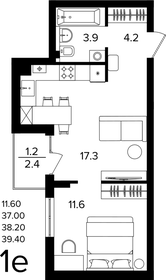 Квартира 38,2 м², 1-комнатная - изображение 1