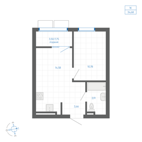Квартира 34,7 м², 1-комнатная - изображение 1