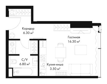 Квартира 32,9 м², студия - изображение 2