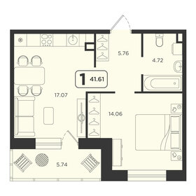 Квартира 41,6 м², 1-комнатная - изображение 1