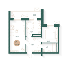 Квартира 55,6 м², 2-комнатная - изображение 1
