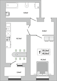Квартира 50,2 м², 1-комнатная - изображение 1
