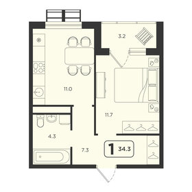 Квартира 34,3 м², 1-комнатная - изображение 1