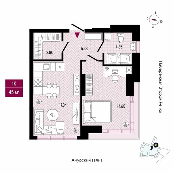 47,6 м², 1-комнатная квартира 15 983 220 ₽ - изображение 22