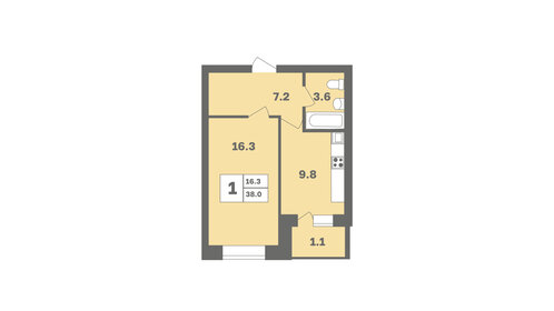 Квартира 38 м², 1-комнатная - изображение 1