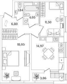 Квартира 59,3 м², 2-комнатная - изображение 1