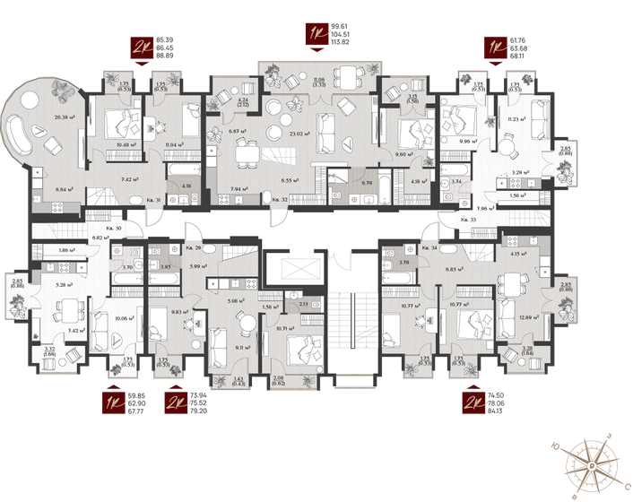 71,4 м², 1-комнатные апартаменты 63 136 664 ₽ - изображение 31