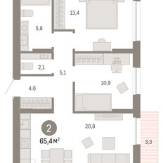 Квартира 65,4 м², 2-комнатная - изображение 3