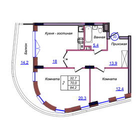 Квартира 84,2 м², 2-комнатные - изображение 1