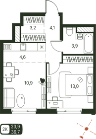 Квартира 39,7 м², 2-комнатная - изображение 1