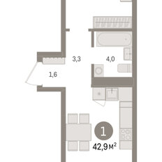 Квартира 42,9 м², 1-комнатная - изображение 3